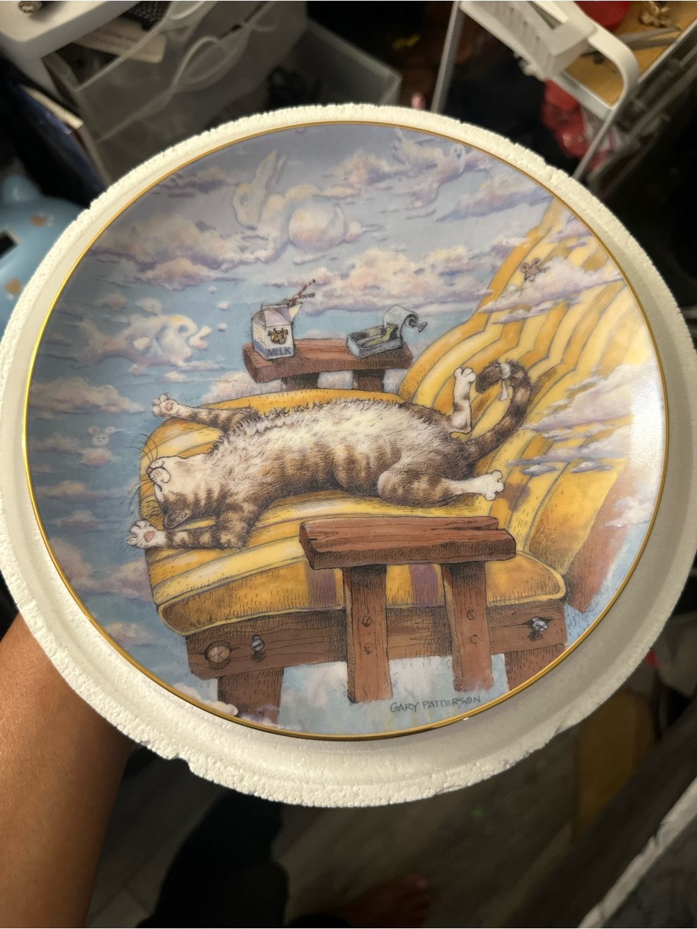 Sleeping Cat Decorative Plate by Gary Patterson - Yellow Stripe